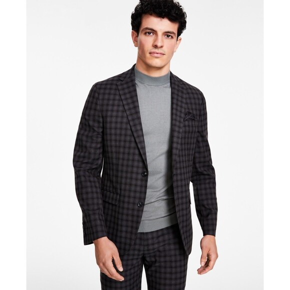 Bar III Mens Skinny-Fit Stretch  Check Suit Jacket, Brown Check, 38R - Picture 1 of 2